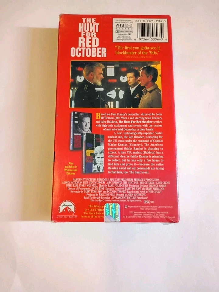 1996 The Hunt for Red October VHS Movie Video Widescreen Sean Connery New - Image 2 of 3