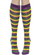 Adult's Purple Yellow Green Striped Mardi Gras Socks