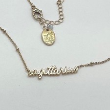 Gold Tone Sagittarius Script Word Necklace Astrology Zodiac Celestial Charm