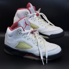 Nike Air Jordan 5 Retro Boys Fire Red Size 5Y White Red Leather 440888-102 2019