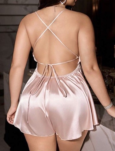 VTG Styl Glossy Pink Satin Open Back BODYSUIT TEDDY Playsuit Romper Sissy PLS 4X - Picture 8 of 8