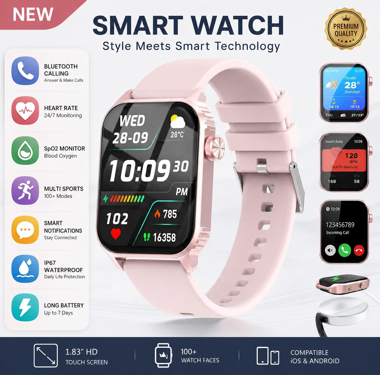 Smart Watch Fitness Tracker Bluetooth Call Heart Rate SpO2 Waterproof
Opens in a new window or tab
