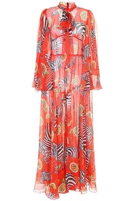 Dolce & Gabbana Red, Black & White Zebra and Fruit Print Maxi
