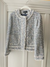 J Crew Navy Multi Tweed Jacket Silver Zipper size 8