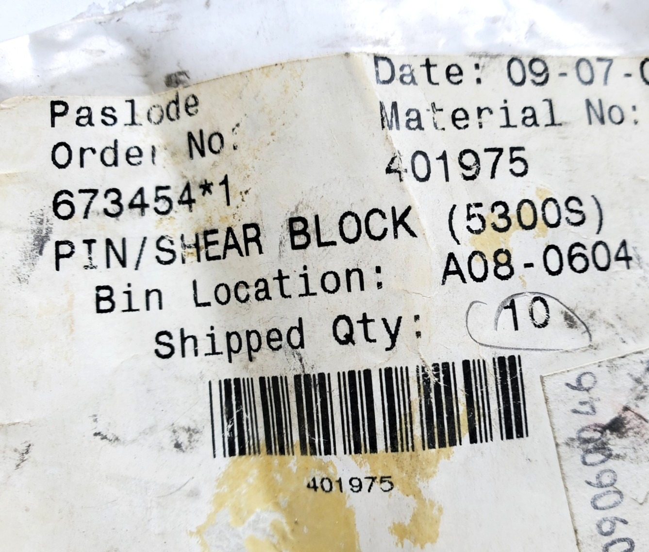Genuine OEM Paslode Nail Gun Parts Part Number 401975 Shear Block Pin