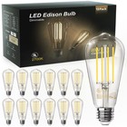 12-Pack ST58 LED Edison Bulbs 8W Dimmable, 60W Eqv 2700K Warm White, E26