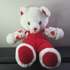 White Teddy Bear Plush Red Heart Outfit Valentine  s Day No Brand Stuffed Animal