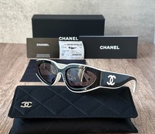 CHANEL SUNGLASSES BLACK WHITE FRAME 100 AUTHENTIC CLASSIC 6056 CAT EYE 2025