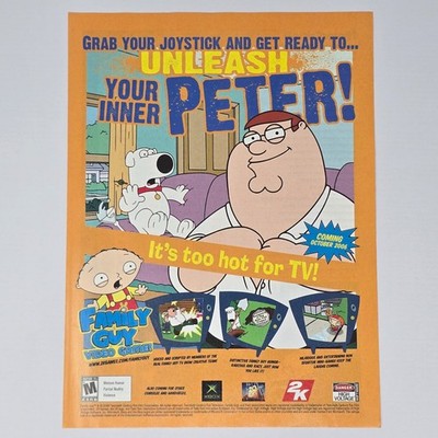 Family Guy Video Game Xbox Too Hot For TV Print Ad/Poster