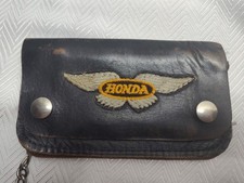 Vintage HONDA Embossed Wing Logo Leather Biker Wallet Chain Gilbert Motorcycle