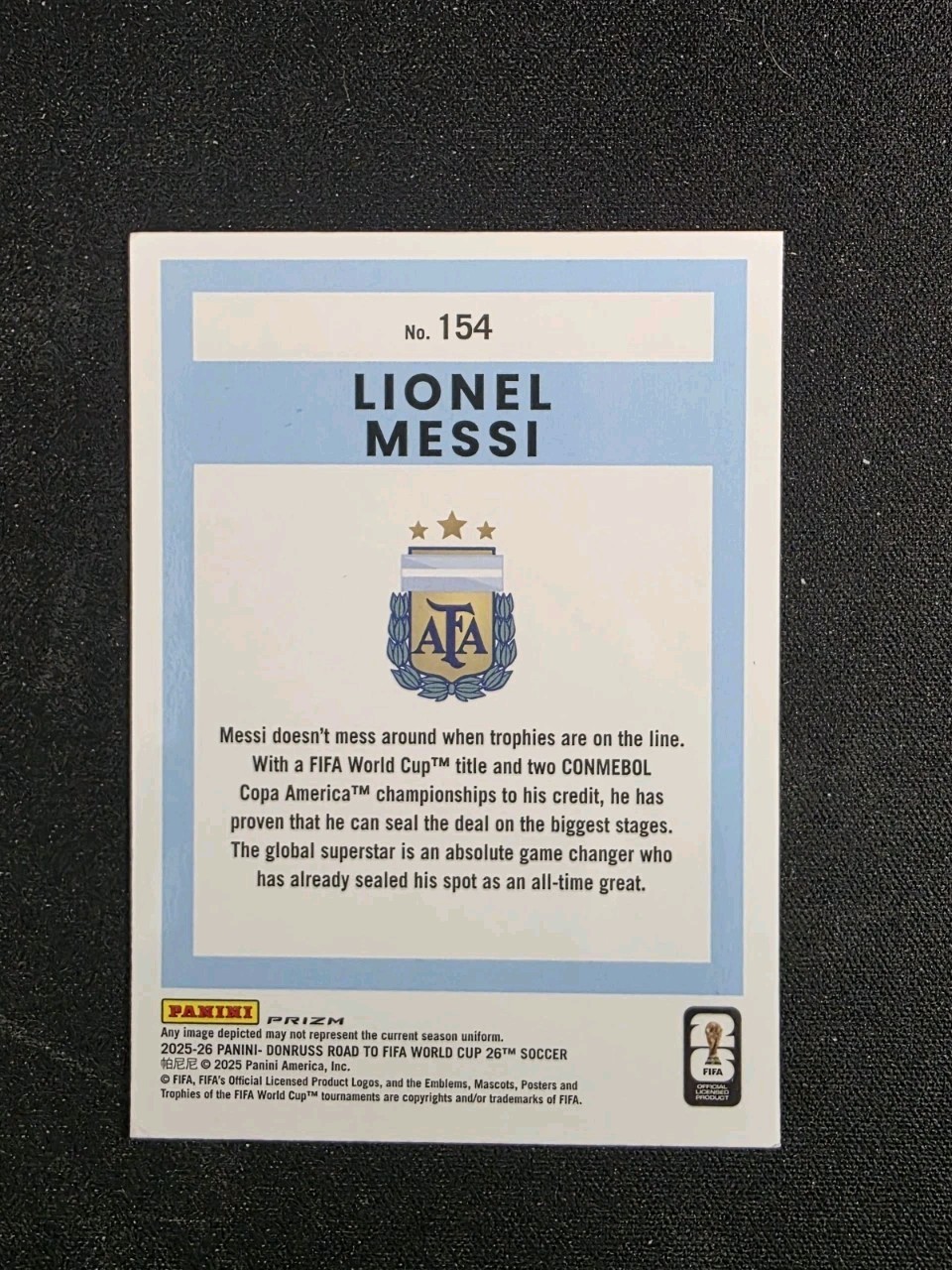 2025-26 Panini Donruss FIFA World Cup Lionel Messi #154 Optic Holo Silver Prizm  view 2