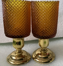 Votive Cups Candle Holder Glass Light Amber Pair RARE, 8 MORE Colors AVAILABLE