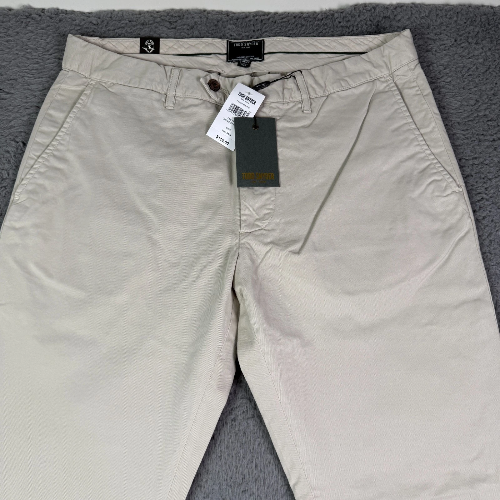 Todd Snyder Pants Mens 34x32 Bone Khaki Tab Front Chino Straight Fit Stretch NEW