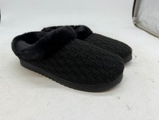 Dearfoams Knit Slippers Womens Black Faux Fur Lined Round Toe Comfort - XL 11-12