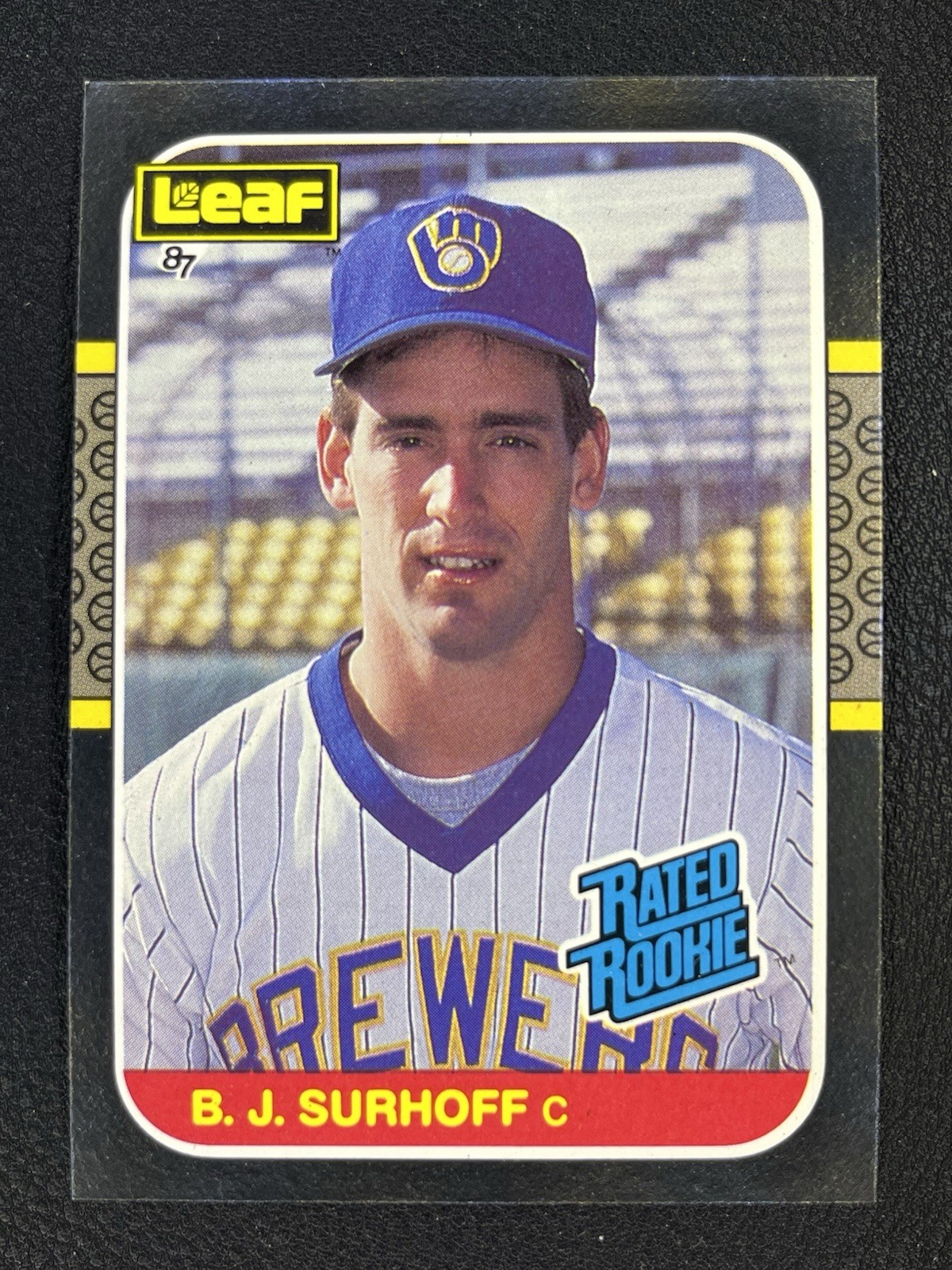 1987 LEAF- B.J. SURHOFF #28 BREWERS RC RATED ROOKIE CARD
