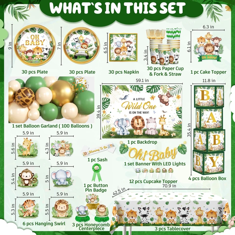 cocomigo 300PCS Safari Baby Shower Decorations, 30 Safari Theme Tableware, Al... - Image 2 of 4