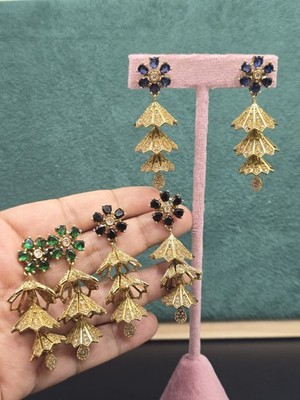 Vergoldete Werbung amerikanischer Diamant Stein Zirkon Ohrring nicht verblassend Jhumki Indianer