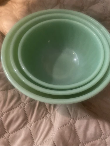 Fire King Jade Ite 1960's Swirl 3 Pc Mixing Bowl Set 8 " 7 " 6 " USA