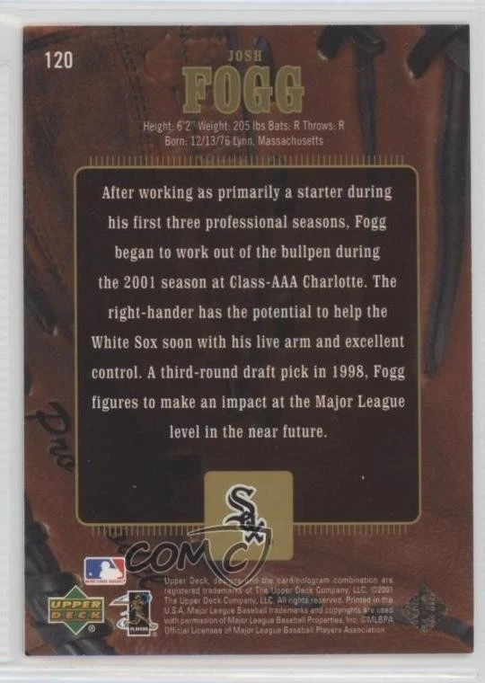 2001 Upper Deck Gold Glove Golden Debuts /1000 Josh Fogg #120 Rookie RC - Image 2 of 2