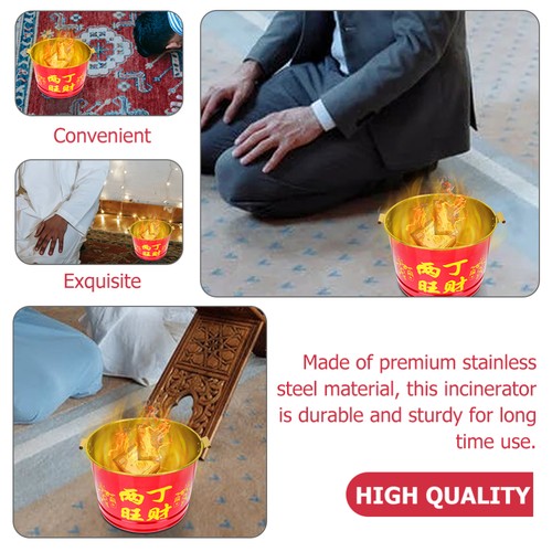 Burning Paper Money Bucket Traditional Style Sacrificial Stainless - Picture 10 of 12
