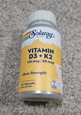 Solaray Vitamin D3 + K2 *LARGER 120 VegCaps Exp 8/2028