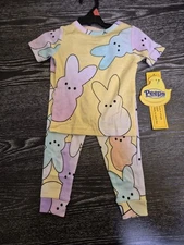 Peeps Toddler Pajama Set 2T Pastel Bunny Print 2-Piece Sleepwear NWT Easter Spri