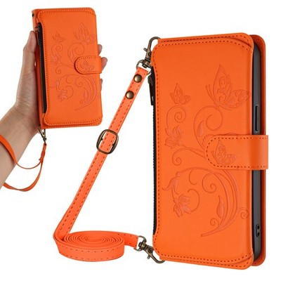 For Various Phone Crossbody Zipper 6 Cards Leather Wallet Case Flip Stand Cover