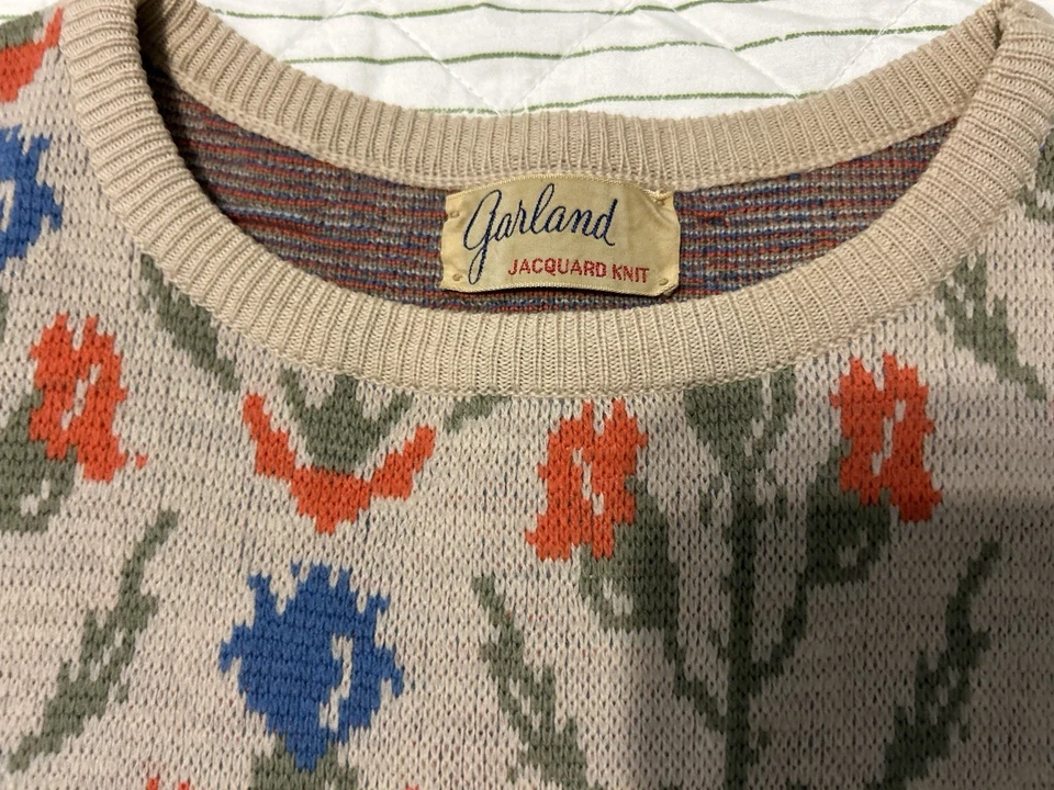 Suéter tejido jacquard guirnalda floral vintage de mediados de siglo Foto 2 de 4