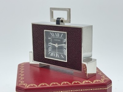 【T】Cartierアラームクロック 置時計 アンティーク 手巻 現状品 CARTIER SHAGREEN & STEEL ART DECO STYLE ALARM DESK CLOCK NEW 100