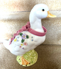 Unique 12  ceramic duck with lovely flower embellishments