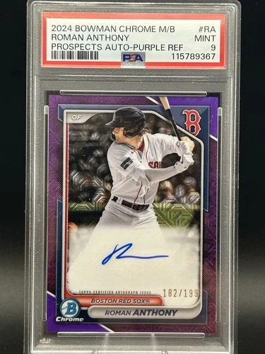 2024 Bowman Chrome Prospects Roman Anthony /199 Auto Purple Refractor PSA 9 B661