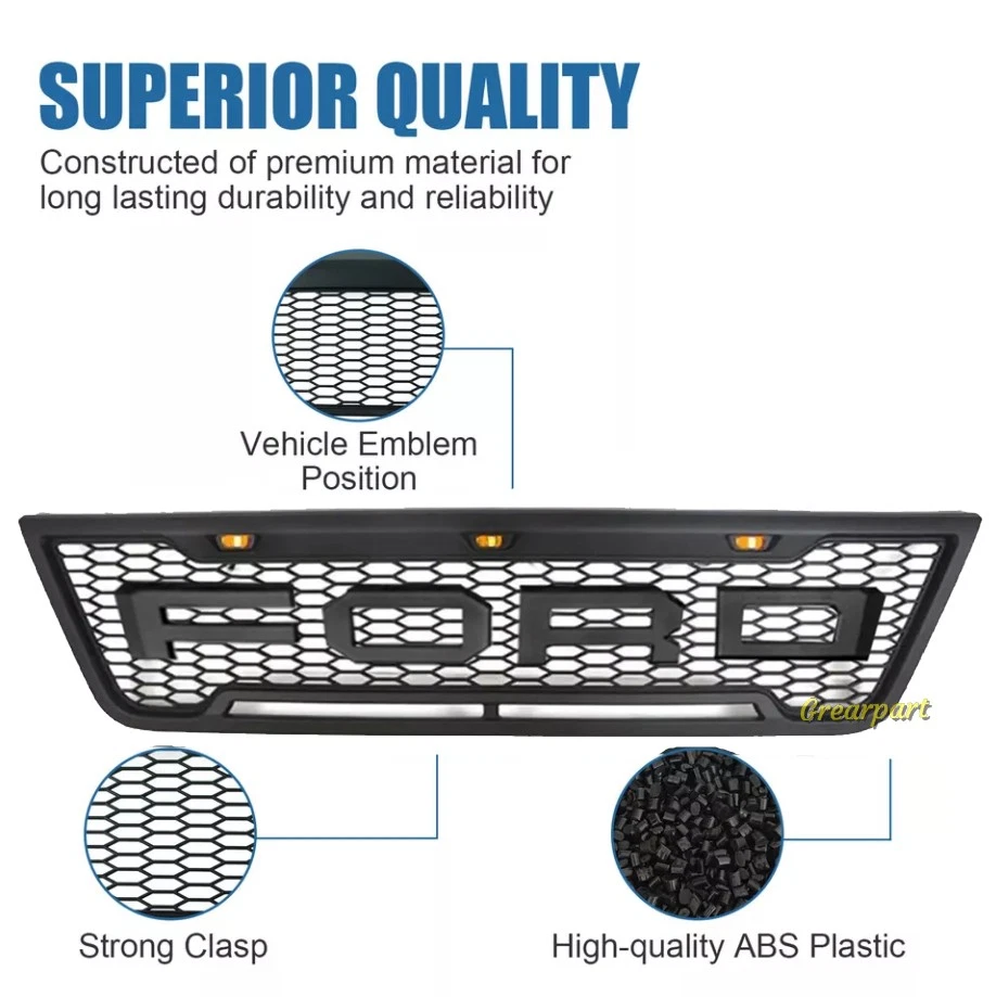 Parrilla delantera estilo Raptor para Ford E150 E250 E350 2003-2007 con letra y LED Foto 4 de 4