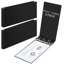 2 Pcs 8.5'' x 14'' Landscape 3 Ring Legal Size Binders 1 Inch Round Ring Bind...