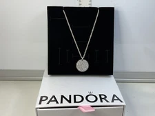 Pandora Sparkling Pave Disc Collier Necklace NIB 