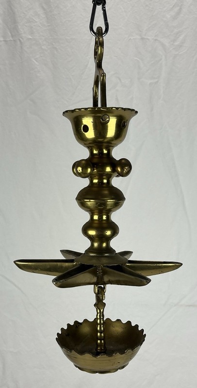 Antique Brass Judenstern Sabbath Hanging Oil Lamp Judaica