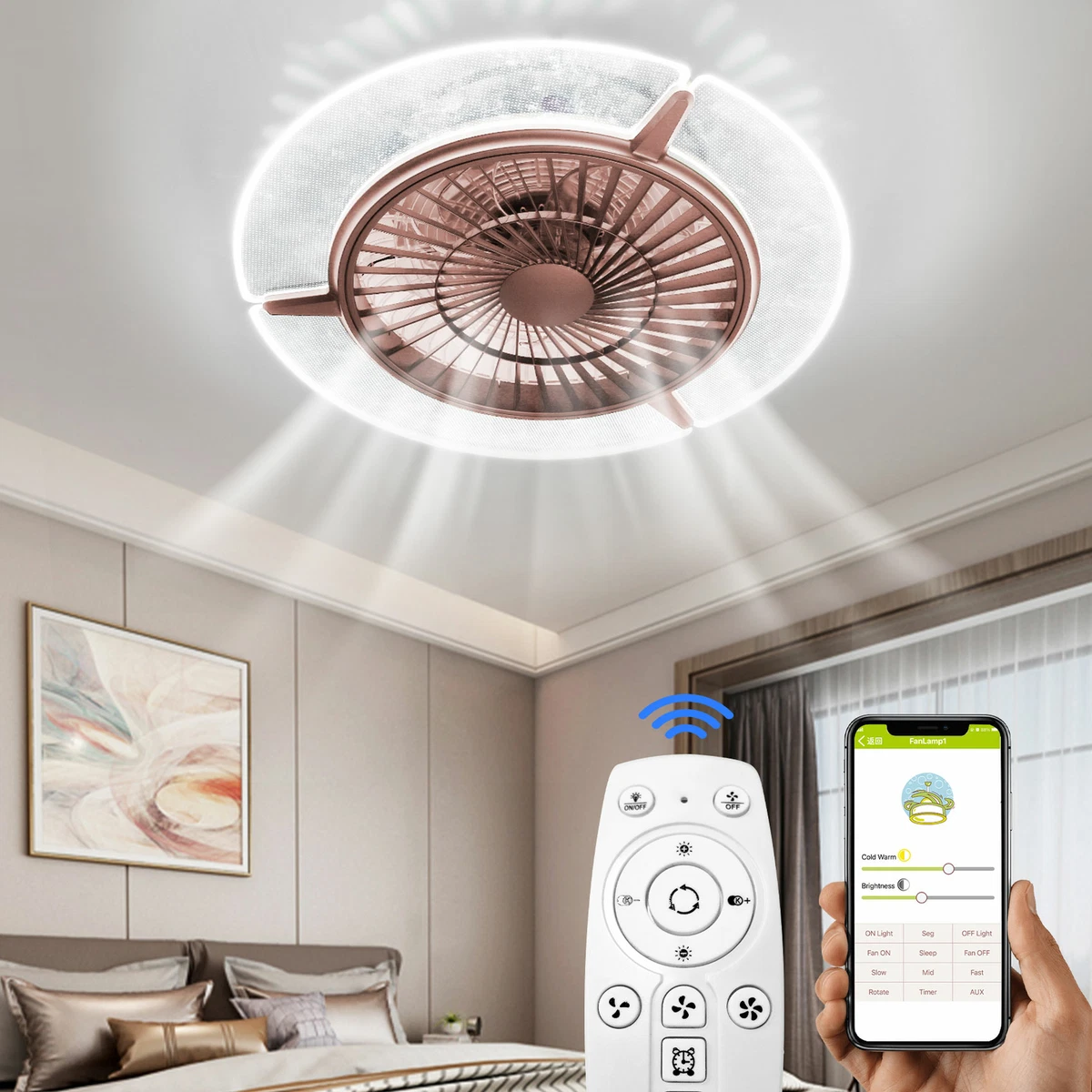 22 Ultra-thin LED Ceiling Fan Light Remote Control Flush Mount Ceiling Fan  Lamp