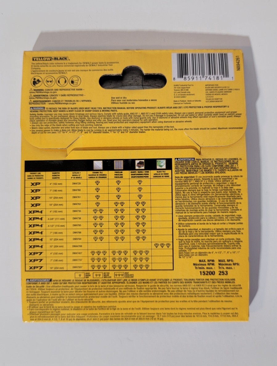 DeWalt DW47457 4 in. XP7 Tile Diamond Blade New