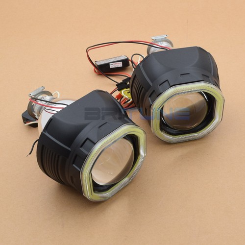 Faro HID Proyector Bi-xenón Lente Cuadrada COB Ángel Diablo Ojos Negro LED DRL - Imagen 10 de 15