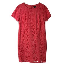 Ann Taylor Coral Lace Overlay Sheath Dress Short Sleeve Knee Length Women 4
