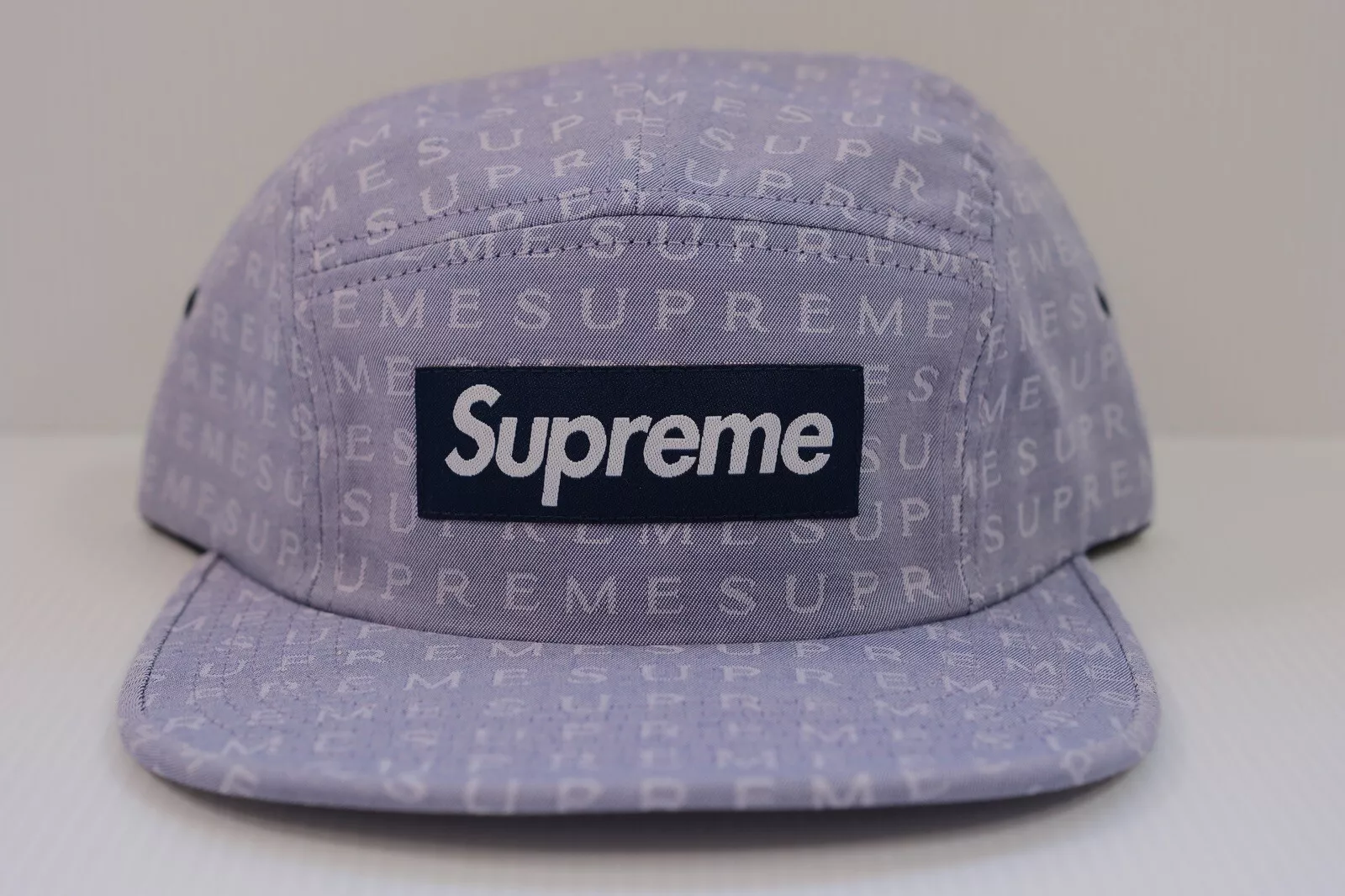 SUPREME SS15 JACQUARD CAMP CAPUCHON LOGO BOÎTE BLEU CLAIR NEUF AVEC ÉTIQUETTES