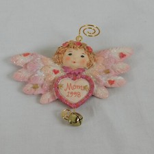 Mom 1998 Heirloom Collection Christmas Ornament Pink Angel Carlton Cards 4" x 3"