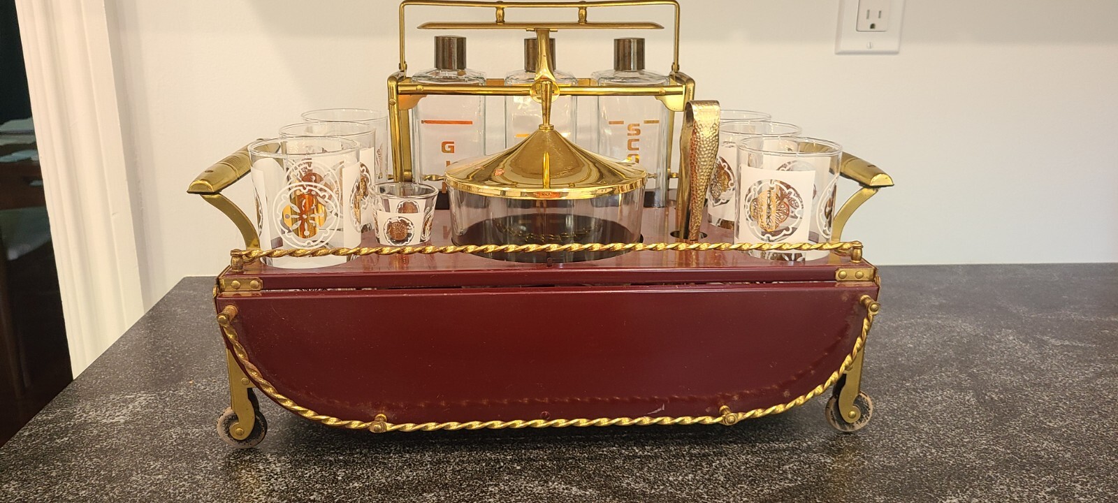 Vintage Mid Century Modern Tabletop Rolling Bar Cart Ice Bucket