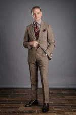 Men Brown Tweed Check Vintage Retro Party Prom Groom Tuxedo Wedding Suit Custom