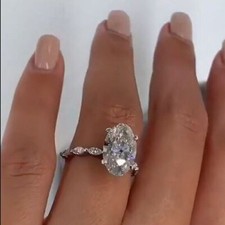 3.90 Ct Oval Cut Lab-Created White Diamond Engagement Ring 925 Sterling Silver