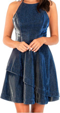SPEECHLESS Navy METALLIC Halter Neckline FIT  FLARE Party/Homecoming DRESS Sz 1