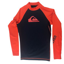 QUICKSILVER Rash Guard Long Sleeve Shirt Orange Dark Blue. Mock Neck Women's XS