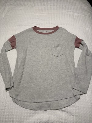 So Juniors Cozy Top Long Sleeve Shirt Cream And Pink Size Medium