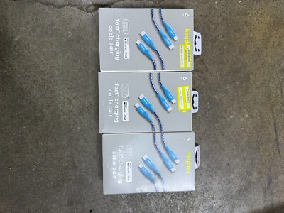 Heyday Charging Cable Pair, To USB-C, 6ft Cable, for iPhone Ocean Teal Set of 3