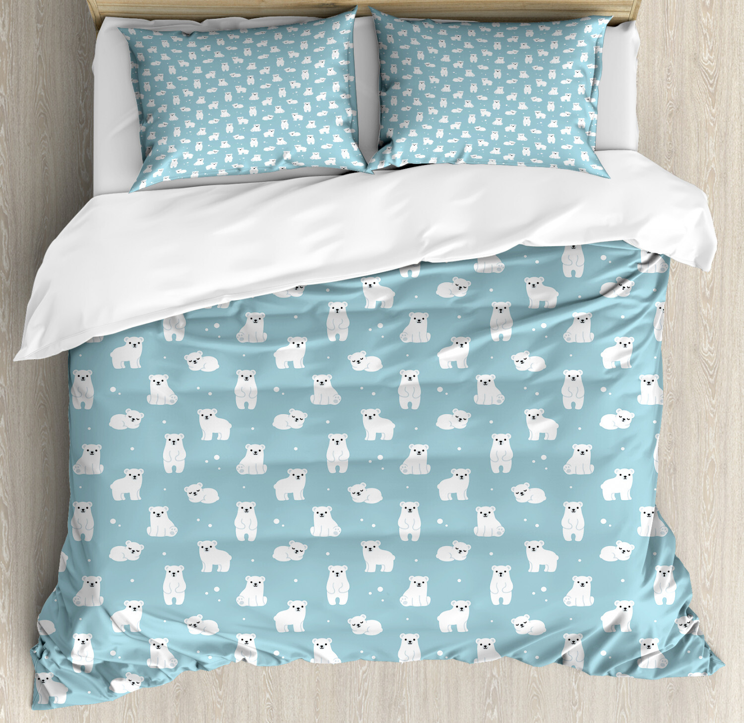 Baby Duvet Cover Set with Pillow Shams Cute Cartoon Polar Bears Print-image