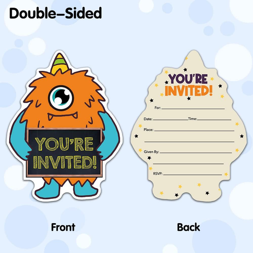 15 Pack Monster Birthday Party Shape Fill-In Invitations Cards, Cute Little Mons - Picture 3 of 6